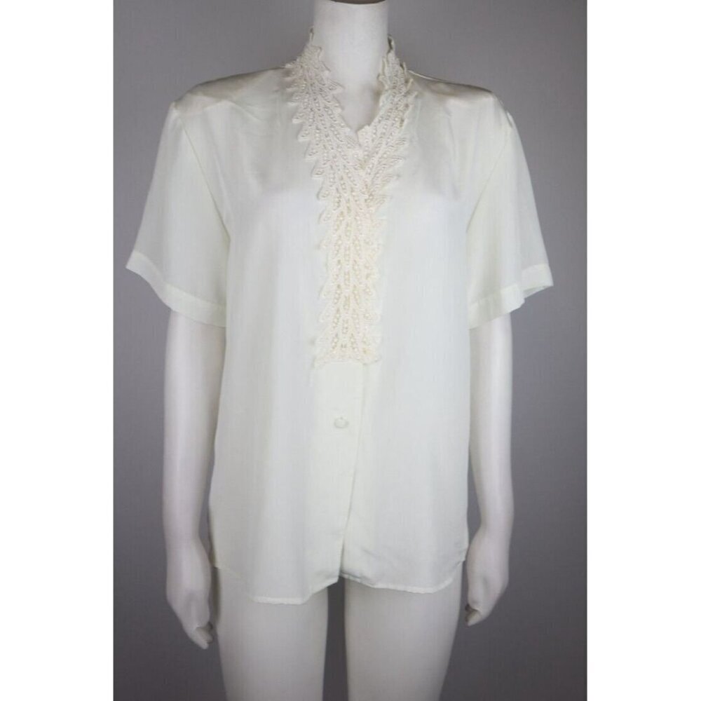 VINTAGE WOMEN'S IVORY WHITE SHEER SHORT SLEEVE BLOUSE  - MARTINIQUE - SIZE 6